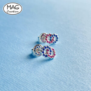 “Circle Knots”18K 白金 天然藍寶石 天然鑽石 耳環