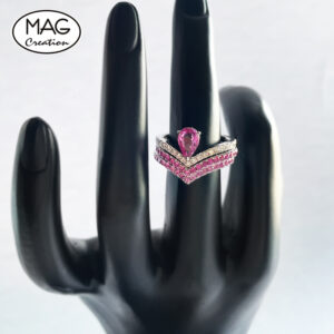 “Crown Ring Set”18K 白金 天然粉紅藍寶  天然藍寶石 天然鑽石 戒指