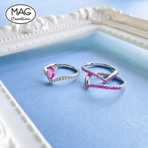 “Crown Ring Set”18K 白金 天然粉紅藍寶  天然藍寶石 天然鑽石 戒指