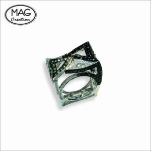 “Silvia Collection”18K 白金 天然黑鑽 天然鑽石 戒指
