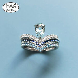 “Aquamarine Collection”18K 白金 天然海藍寶  藍寶石 扥帕石 鑽石 戒指