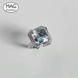 18K 白金 天然海藍寶  天然鑽石 戒指