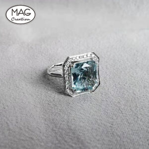 18K 白金 天然海藍寶  天然鑽石 戒指