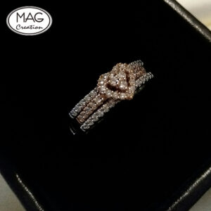 18K金 光環 心型鑽石套裝戒指